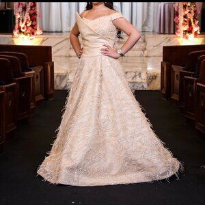 Custom Made Champagne Beaded Gown - Women Size 4